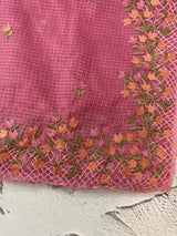 Soft kota checks saree with embroidery  - MS7843 Pink