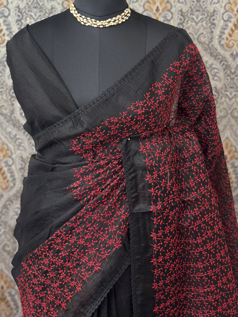 Soft kota checks saree with embroidery MS7843