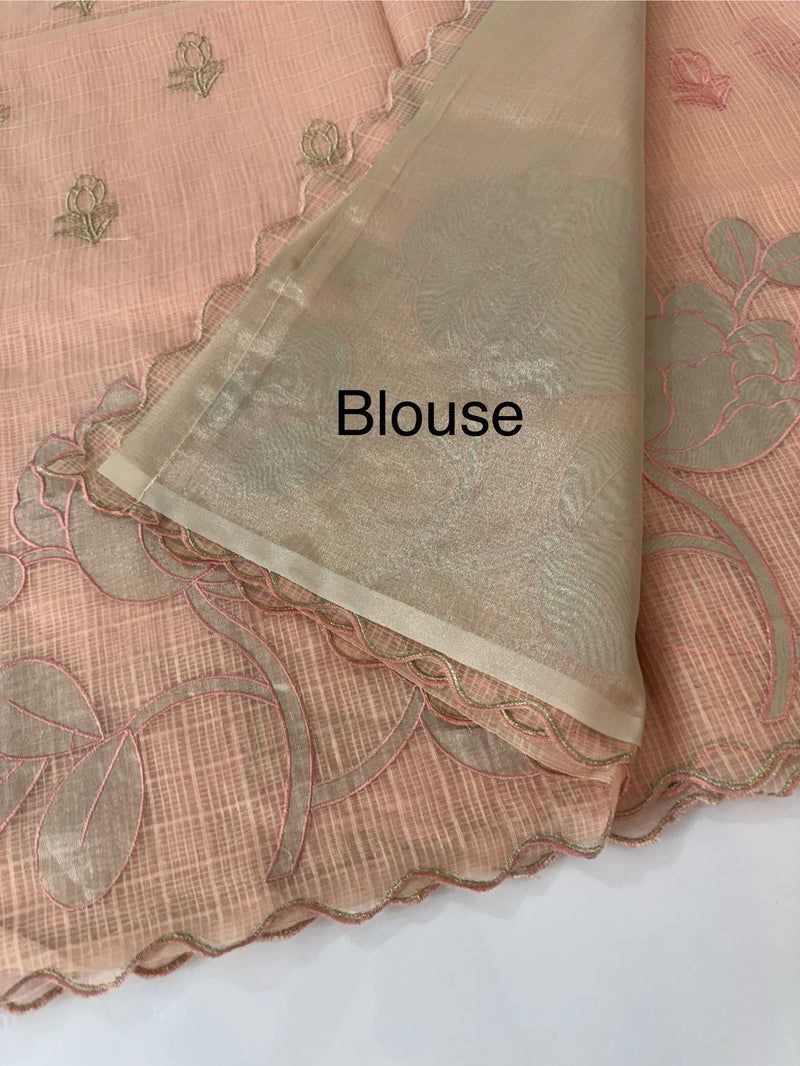NetKota saree with tissue applique work MS15145- PastelPeach