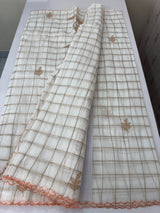 Check Mul chanderi saree with applique work MSH164 - White to Peach