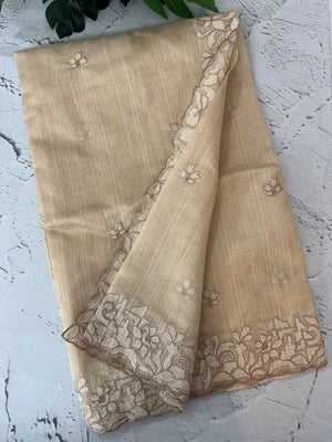 Blended matka tussar saree with embriodery - MS8477 Beige