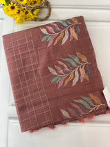 Crushed Blended tussar silk saree with embroidery- SNFCYEY Pinkish Brown