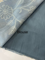 Blended Tussar silk saree with tissue applique work- MSH193 DuskyBlue