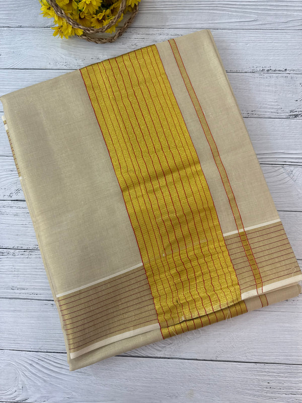 Kerala Gold tissue saree - Red Lines