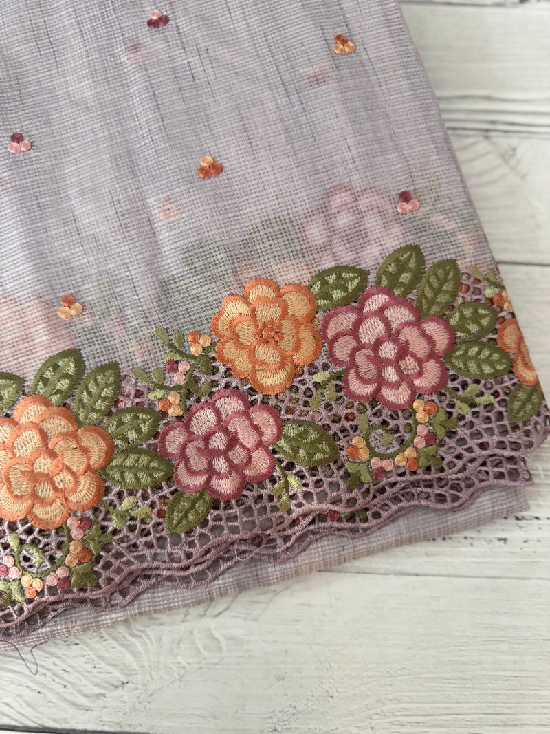 Embriodery Kota Silk Cutwork saree SBLCYTM- PastelLavender