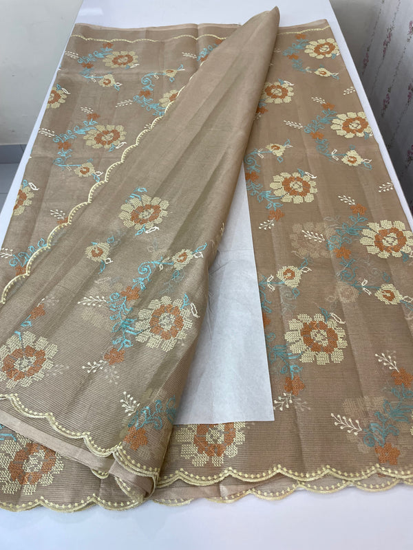 Tissue Silk cross stitch embriodery saree MS49892