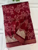 Blended Bandhani tussar silk saree with cutwork MTBF312 MaroonRed