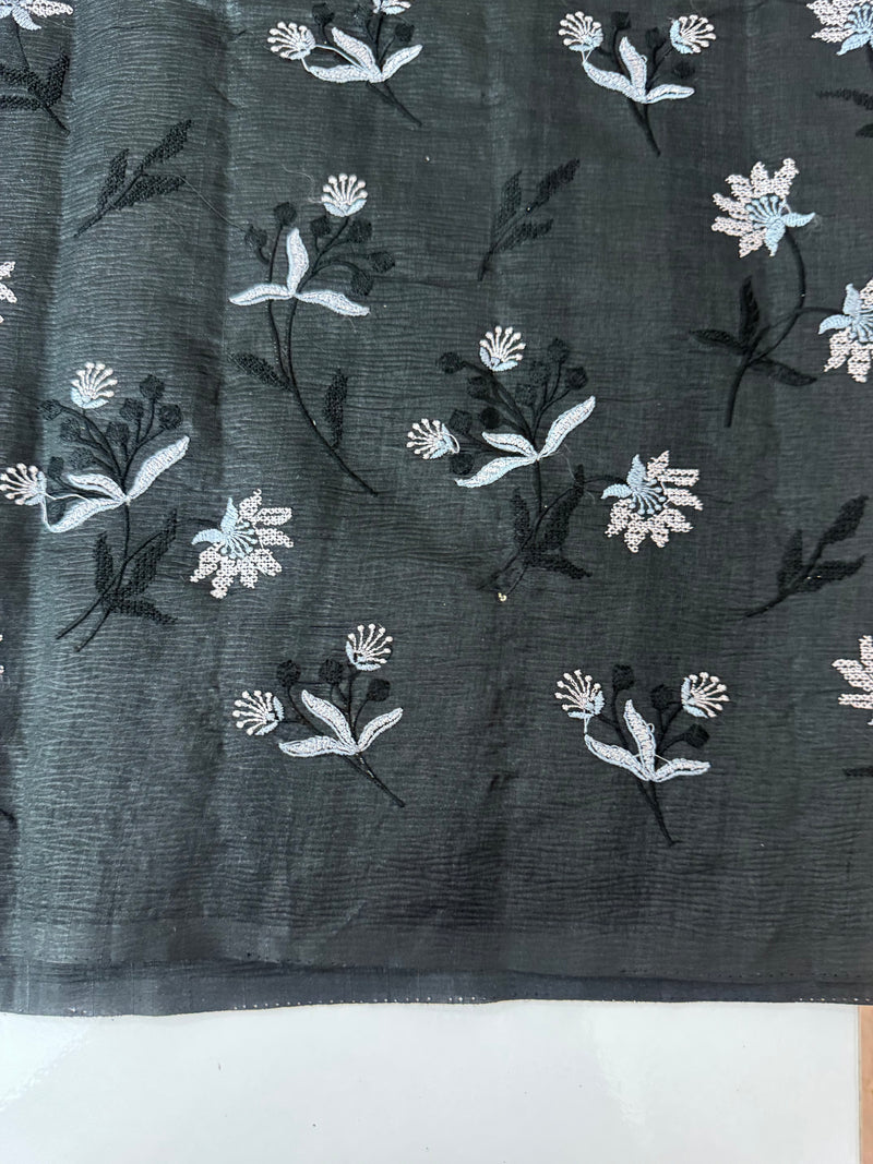 Crushed Blended tussar silk saree with embroidery- MSB7654 Black