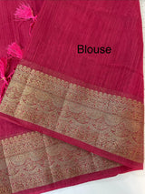 Jute silk saree with antique zari weaving MJL399- PinkRed