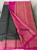 Semi silk saree with checks zari weaving MS81543 - Black to Magenta