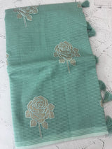 Kota Moonga checks saree with tissue applique work MMS431