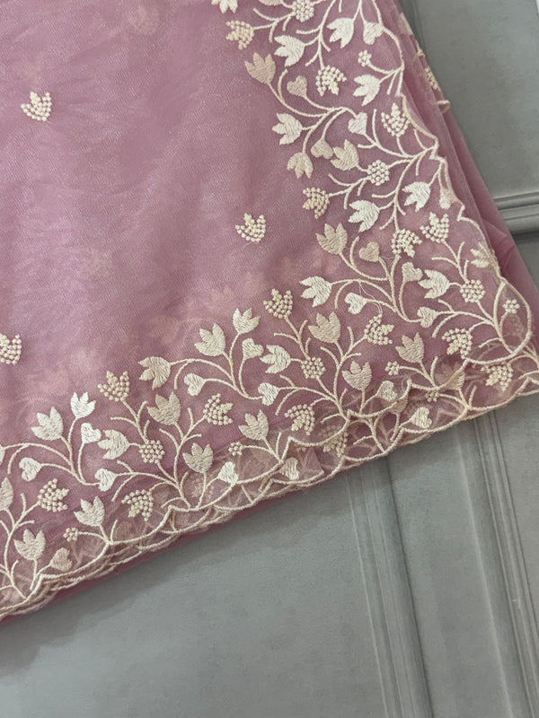 Glassy tissue organza saree with embroidery FKSF88- PastelPink