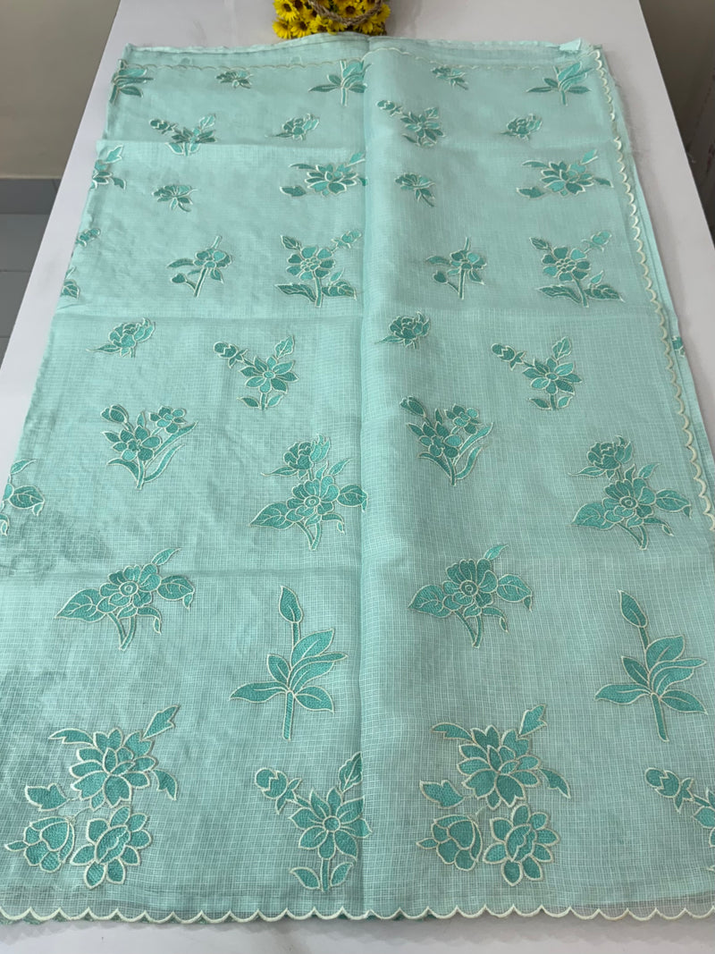 Soft kota silk saree with applique embroidery and scalloped border MS15232