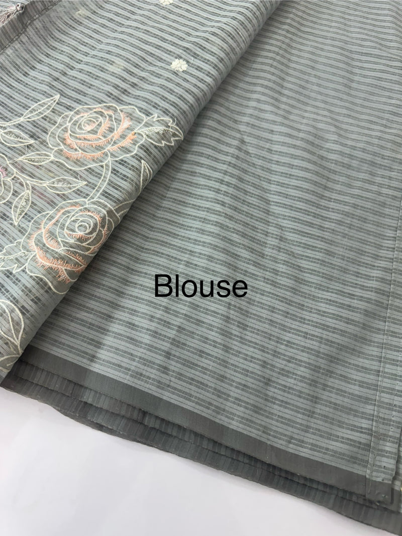 Applique and embroidery work Kota Silk saree MSH118 - Grey