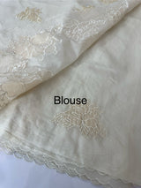 Mul chanderi applique work saree  MSH115 - Offwhite to Beige