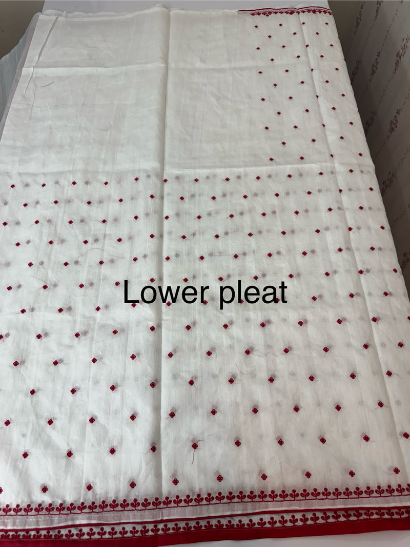 Blended tussar saree with embriodery - MS14401 White and Red