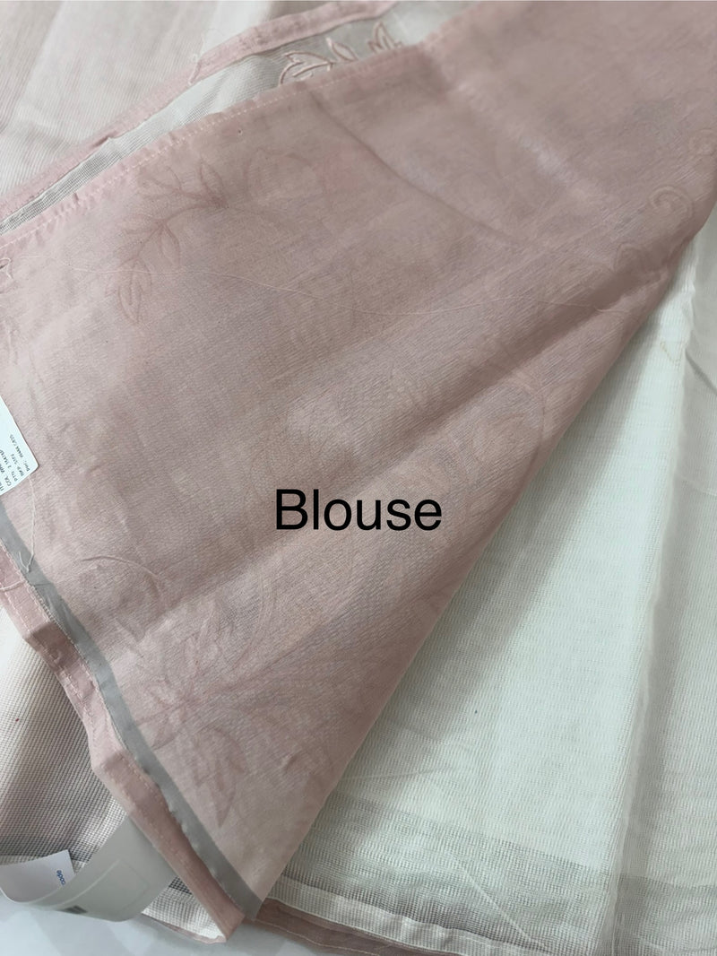 Supernet saree with applique work MCJ5433 - NudePeach to White
