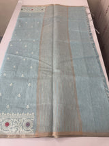 Tissue linen saree with embroidery MTL451 PastelBlue