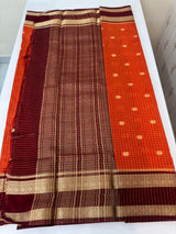 Checks Soft crepe silk saree with zari weaving MSH1973- Orange to DeepMaroon