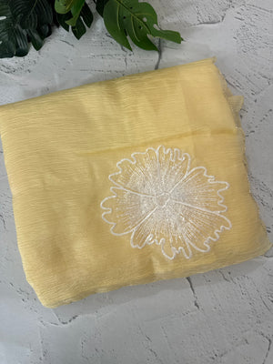 Crush Organza saree with applique work MBS677 Yellow