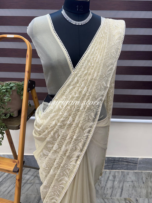 Embroidered Designer Tissue silk saree MTSS68 Offwhite