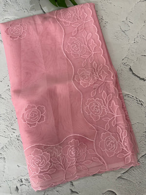 Viscose Organza saree with applique work-MSH101 (2) Pink