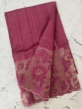 Blended tussar saree with organza applique applique borders MTSS452 BerryPink