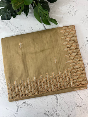 Blended tussar saree with cutwork border- MSHK691 - Chikoo