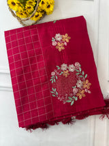 Crushed Blended tussar silk saree with embroidery- SNFCYEY DARKPINK
