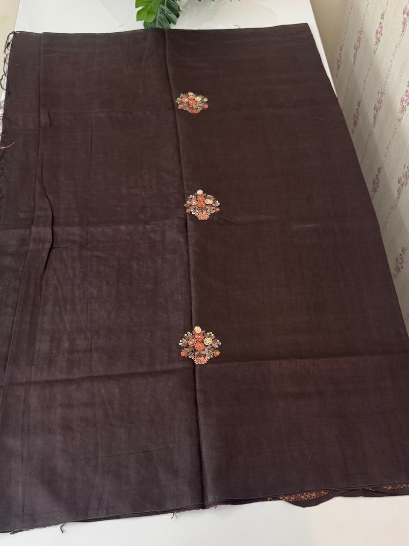 Semi tussar saree with Handwork MS44500 - CoffeeBrown