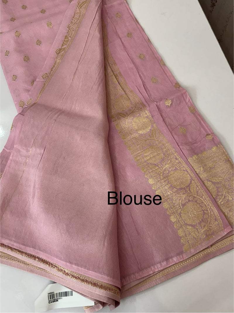 Pure Banarasi crepe Georgette Saree with brocade blouse - MS44987 PastelPink