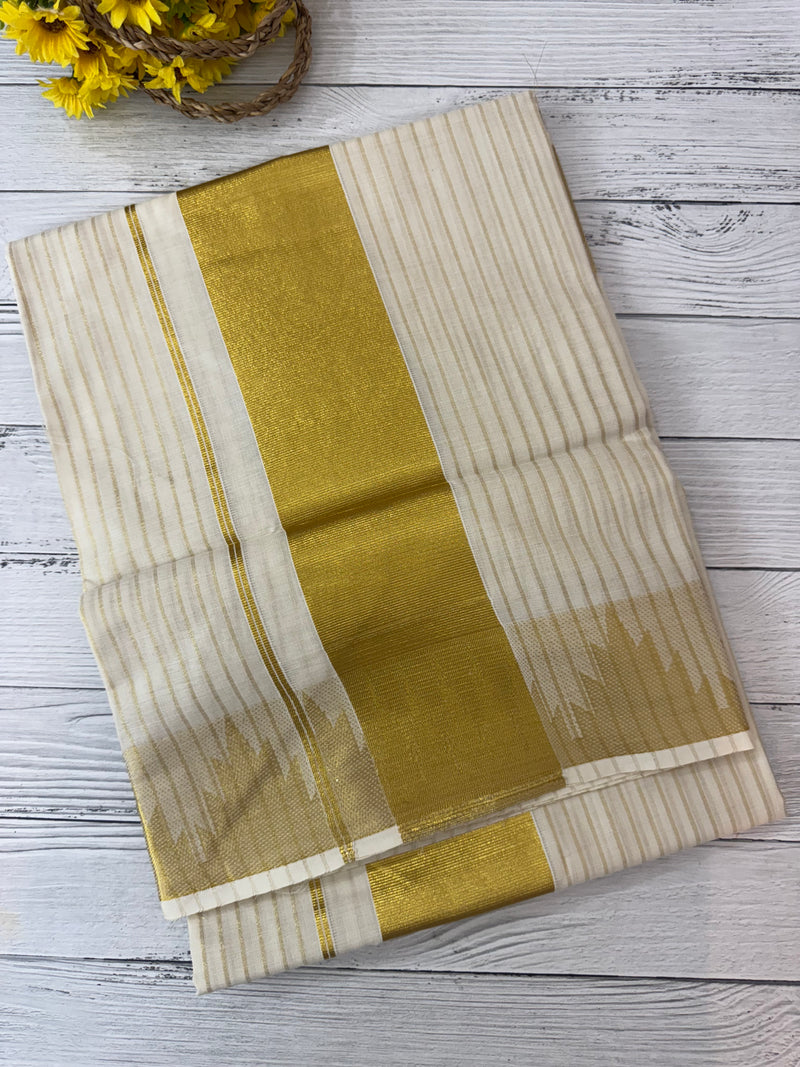 Kerala cotton saree- lines with temple border