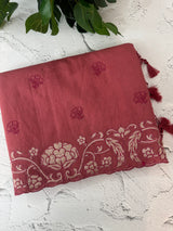 Mul chanderi tissue applique saree MSH151- CrimsonPink