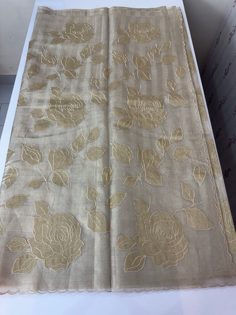 Tissue Silk applique work saree MSH133 Design 1- CloudGrey