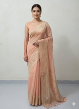 Semi organza saree with embroidery  - MSH124 Pastel Peach
