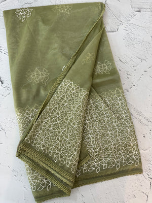 Glass tissue organza saree with embroidery MSF122 DustyGreen