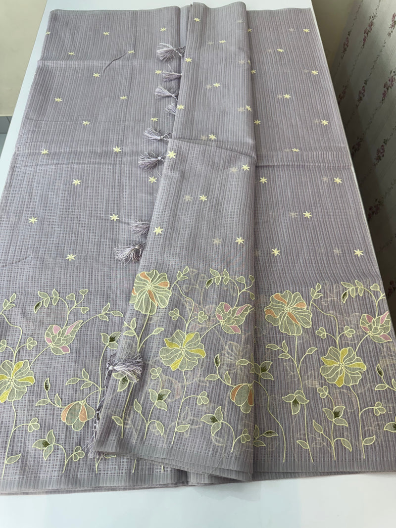 Applique and embroidery work 
 Kota Silk saree MSH118- DuskyLavender