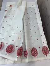 Supernet saree with embroidery MCJ875 white & Red