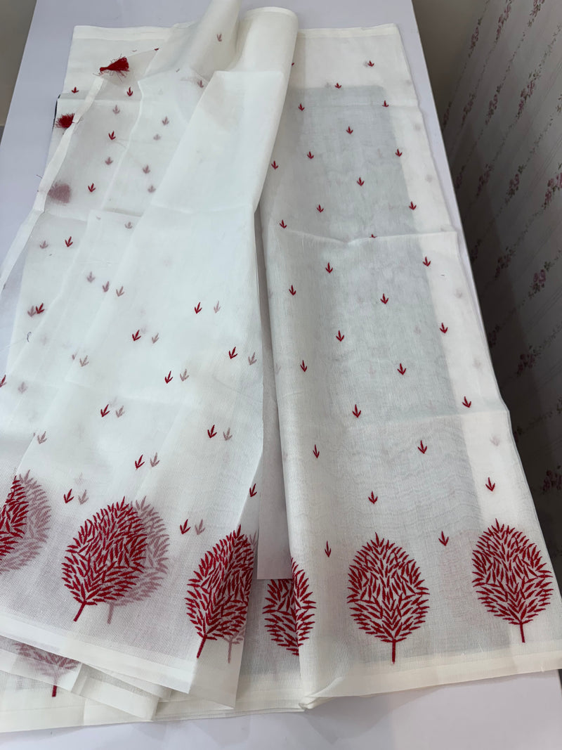 Supernet saree with embroidery MCJ875 white & Red