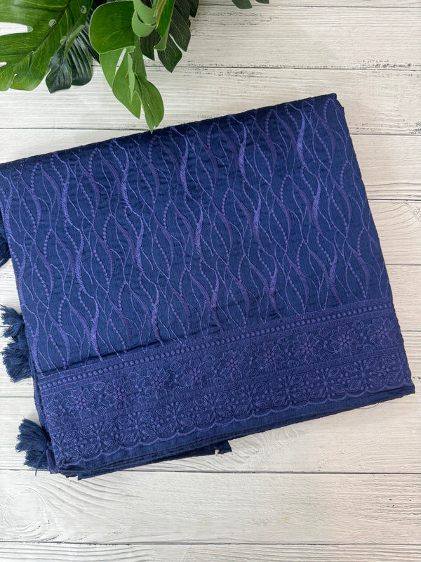 Blended tussar saree with thread work MTS9078 - DarkBlue