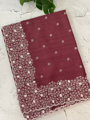 Semi tussar saree with embroidery MST121 - Maroon