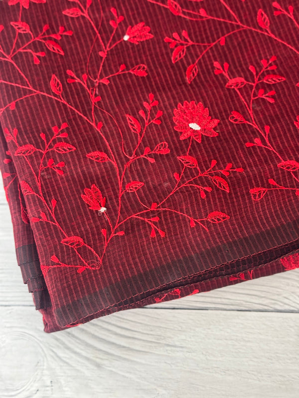 Kota silk cotton saree with applique work MS81788 - MaroonRed
