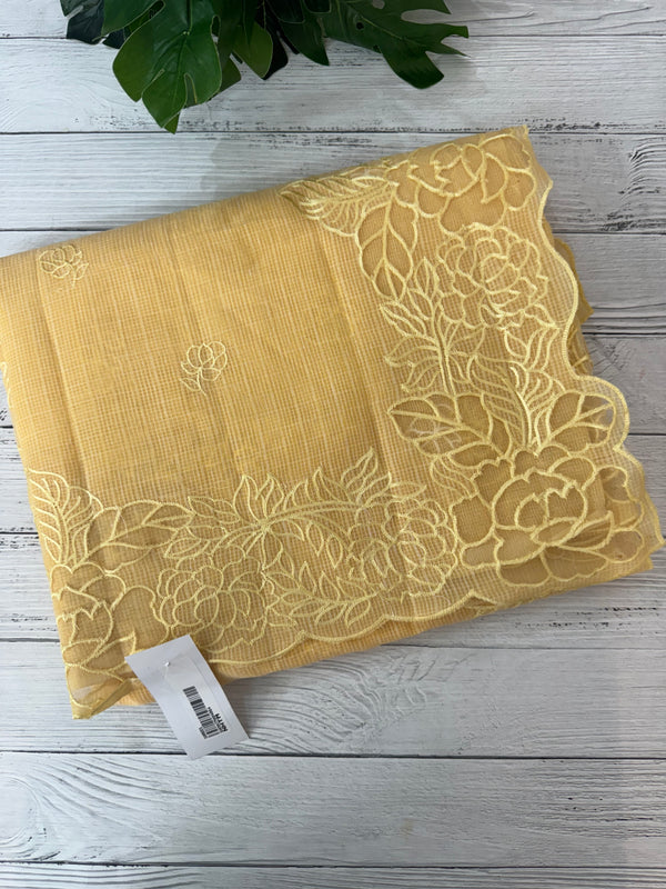 Soft kota silk saree with applique work MS85432 Yellow