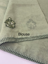Handworked Tissue silk saree with French Knots FBLK162 DuskyGreen