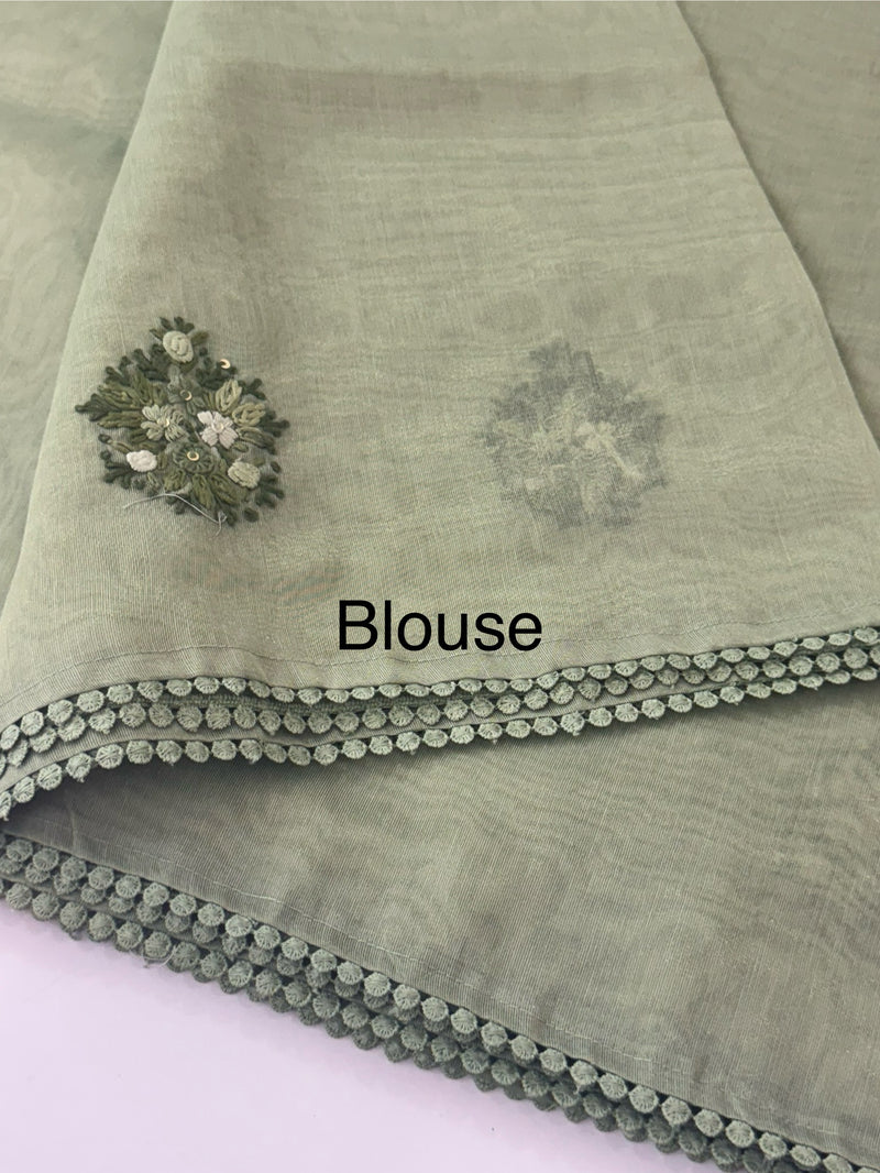 Handworked Tissue silk saree with French Knots FBLK162 DuskyGreen