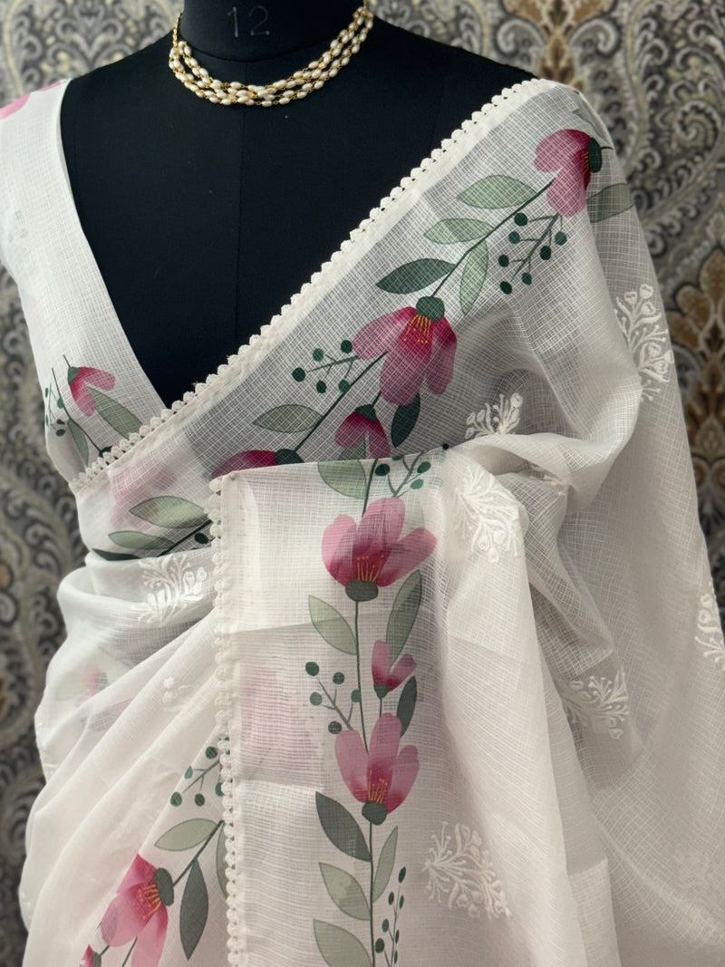 Soft kota checks saree with digital prints & embroidery - MS7123