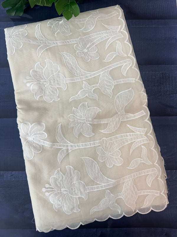 Mul chanderi applique work saree  MSH115 - Offwhite
