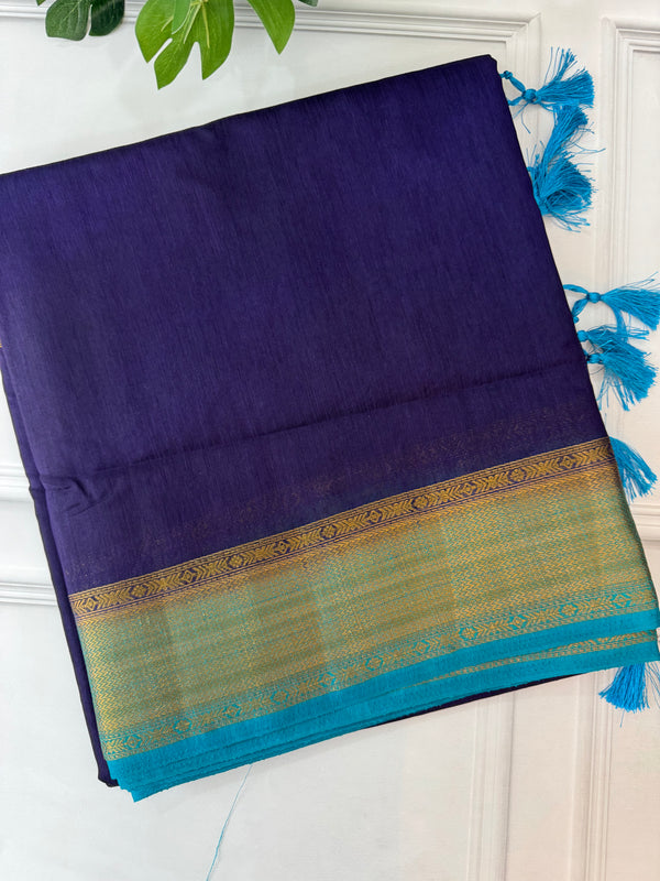 Jute silk sarees with contrast pallu & blouse MJL334 DarkBlue tp CobaltBlue