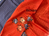 Checks Semi tussar saree with hand painting MS3432