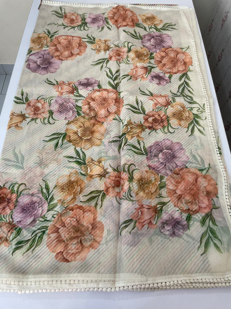 Supernet saree with digital prints and embroidery SKFNSEM